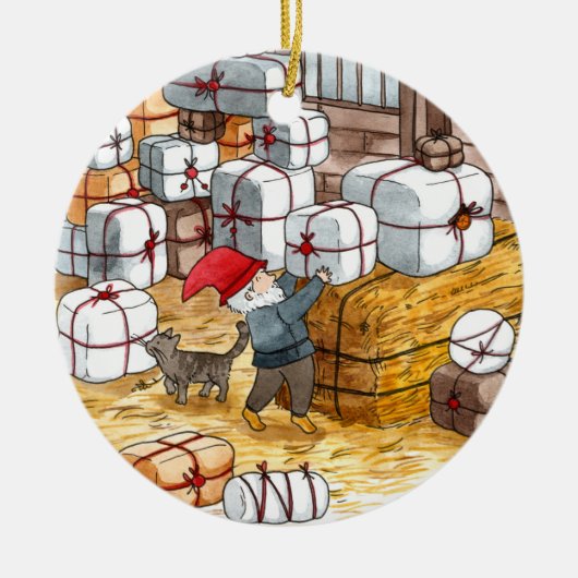 スウェーデンお洒落のトムテン水彩クリスマス セラミックオーナメント (正面)