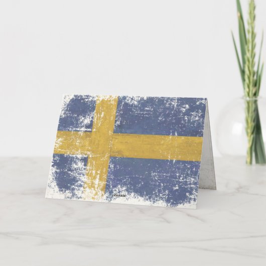 スウェーデンからの汚れたヴィンテージの旗が付いている挨拶状 カード (裏面)