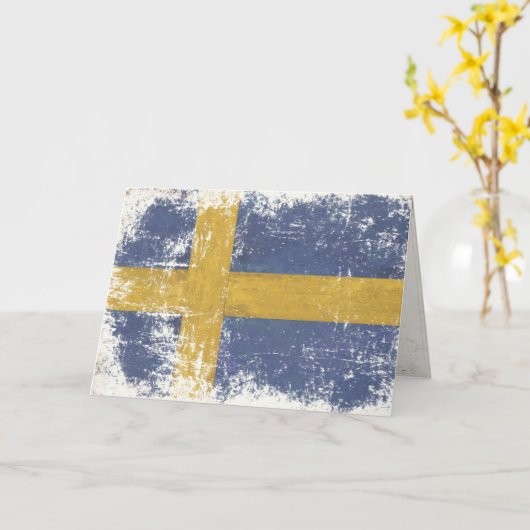 スウェーデンからの汚れたヴィンテージの旗が付いている挨拶状 カード (黄色い花)