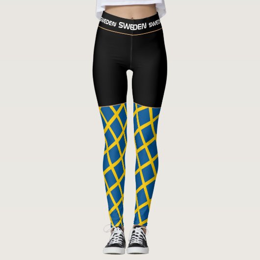 スウェーデンとスウェーデンのフラグファッション、旅行/スポーツファン レギンス (正面)