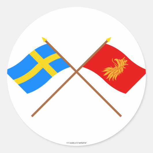 スウェーデンとスコーンの国旗を交差 ラウンドシール (正面)