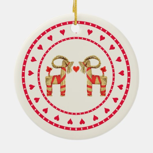 スウェーデンのわらのヤギのJulbokのハートの円 セラミックオーナメント (裏面)