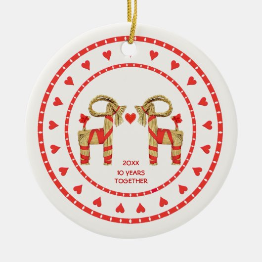 スウェーデンのわらのヤギ一緒に日付を記入される10年 セラミックオーナメント (正面)