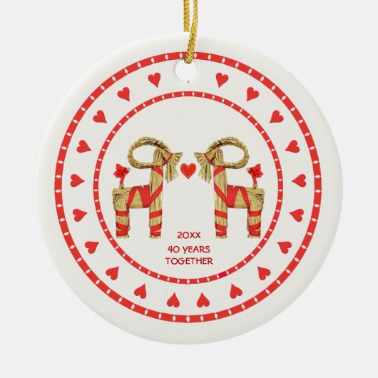 スウェーデンのわらのヤギ一緒に日付を記入される40年 セラミックオーナメント (正面)