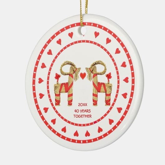 スウェーデンのわらのヤギ一緒に日付を記入される40年 セラミックオーナメント (左)