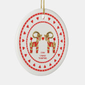 スウェーデンのわらのヤギ一緒に日付を記入される5年 セラミックオーナメント (右)