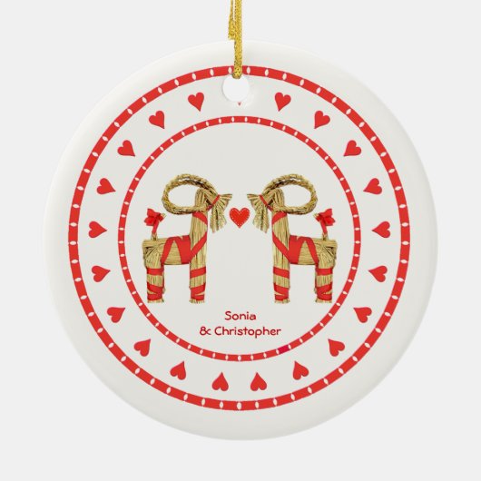 スウェーデンのわらのヤギ一緒に日付を記入される5年 セラミックオーナメント (裏面)