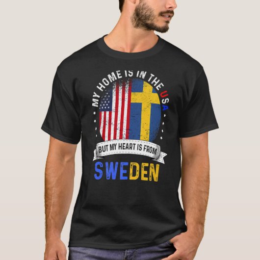 スウェーデンのアメリカ人パトリオハートはスウェーデン国旗の出身 Tシャツ (正面)