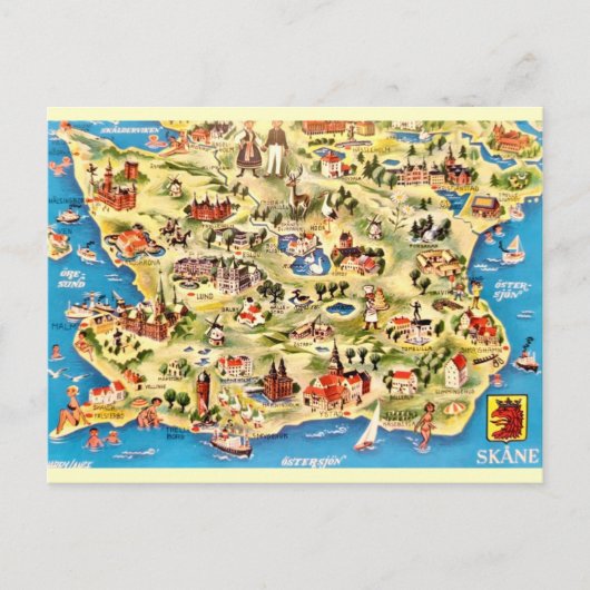 スウェーデンのイラスト地図 ポストカード (正面)