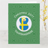 スウェーデンのエンジェルクリスマスパーソナライズされた国旗 カード (黄色い花)