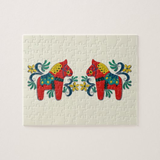 スウェーデンのクリスマスのDalaの馬のスカンジナビア人の双生児 ジグソーパズル (横)