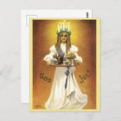 スウェーデンのクリスマスガールがろうそくリースを頭に灯 ポストカード (正面/裏面)