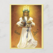 スウェーデンのクリスマスガールがろうそくリースを頭に灯 ポストカード (正面)