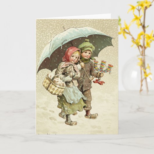 スウェーデンのクリスマスシーン-ジェニーナイストロム カード (黄色い花)