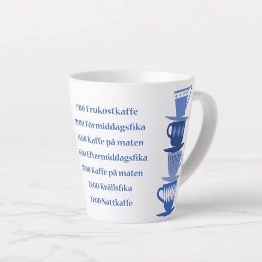 スウェーデンのコーヒースケジュール – ラテマグカップ – 青 カフェラテマグ (右アングル)