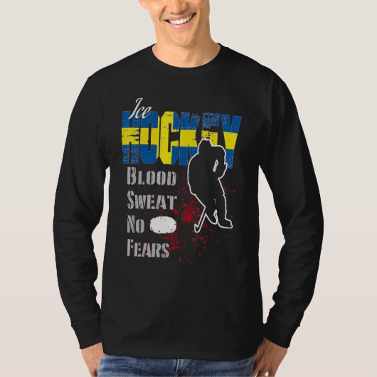 スウェーデンのサポーター血の汗No Feedsアイスホッケー Tシャツ (正面)