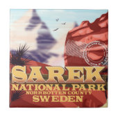 スウェーデンのサレク国立公園ビンテージトラベルポスター タイル (正面)