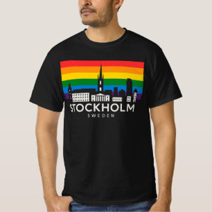 スウェーデンのストックホルム市 レインボーフラッグ キッズ スウェーデン Tシャツ
