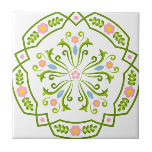 スウェーデンのタイルの新鮮な緑の花 タイル (正面)