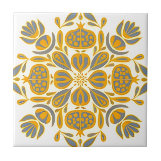 スウェーデンのタイルの美しい黄色い花 タイル (正面)