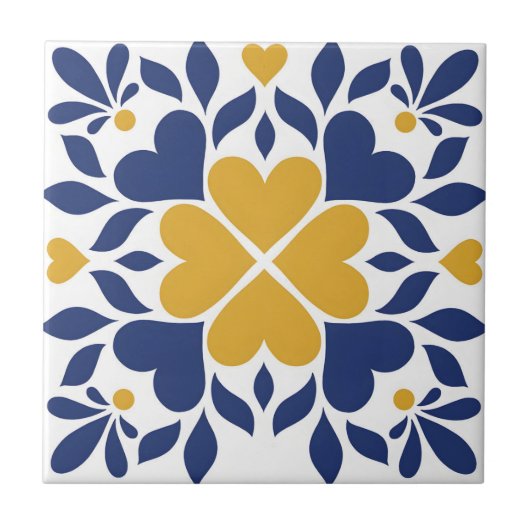 スウェーデンのタイル緑の黄色い花 タイル (正面)