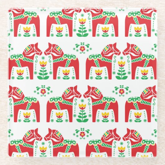 スウェーデンのダラホース：フォークアート ガラスコースター (正面)