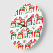 スウェーデンのダラホース:フォークアート ラージ壁時計 (傾斜)