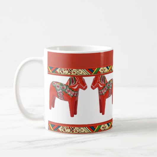 スウェーデンのダラ馬とクリスマスフォークアー縁どト コーヒーマグカップ (左)