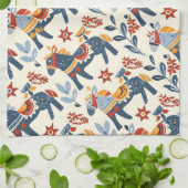 スウェーデンのダラ馬のフォークアートパターン キッチンタオル (折り畳み)