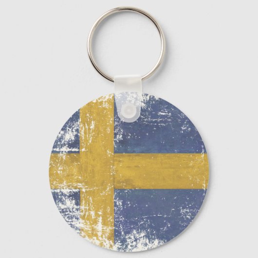 スウェーデンのダーティヴィンテージフラグ付きキーチェーン キーホルダー (正面)