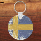 スウェーデンのダーティヴィンテージフラグ付きキーチェーン キーホルダー (正面)
