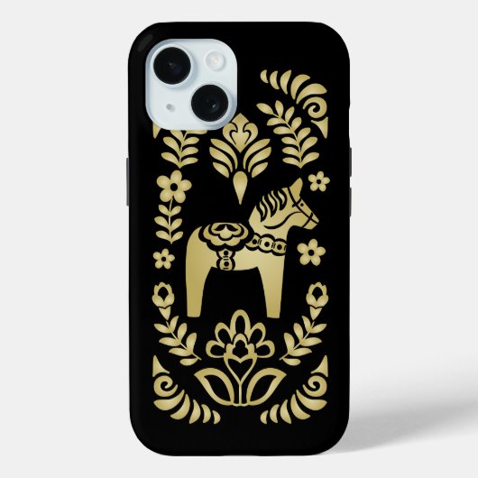 スウェーデンのダーラハスト ゴールド ブラック Case-Mate iPhoneケース (裏面)