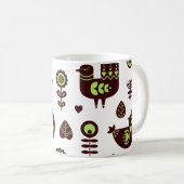 スウェーデンのデンマークのヴィンテージ民俗用チューリップ鳥柄 コーヒーマグカップ (正面右)