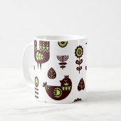 スウェーデンのデンマークのヴィンテージ民俗用チューリップ鳥柄 コーヒーマグカップ (正面左)