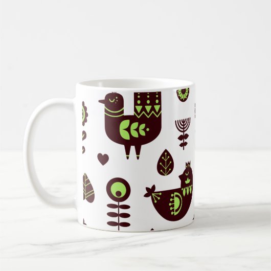 スウェーデンのデンマークのヴィンテージ民俗用チューリップ鳥柄 コーヒーマグカップ (左)