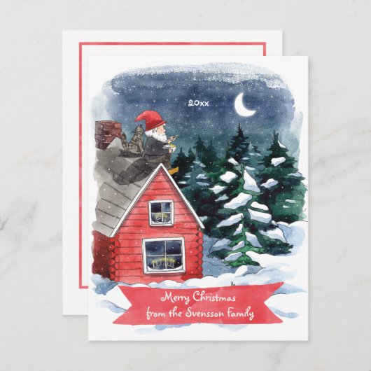スウェーデンのトムテン クリスマス 水彩画 おとぎの国の住人 ホリデー (正面/裏面)
