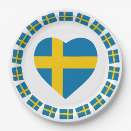 スウェーデンのハートの形の旗 ペーパープレート