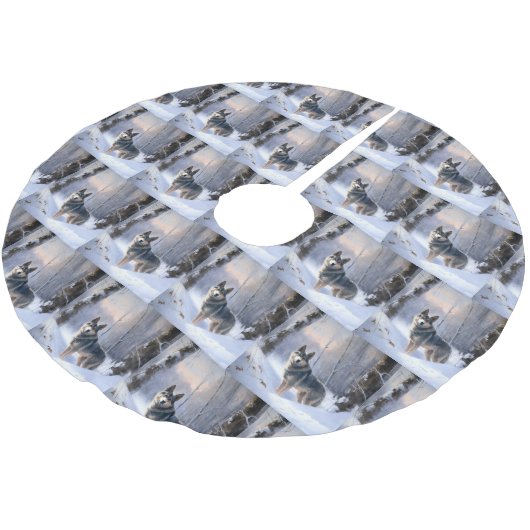 スウェーデンのバルフンドが雪のクリスマスを過ごす ブラッシュドポリエステルツリースカート (アングル)