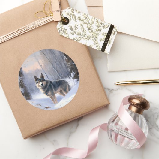 スウェーデンのバルフンドが雪のクリスマスを過ごす ラウンドシール (ギフト)