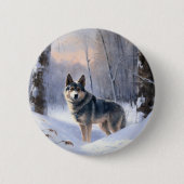 スウェーデンのバルフンドが雪のクリスマスを過ごす 缶バッジ (正面)