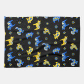 スウェーデンのフォークダラファームアニマルズLブルーとイエロー キッチンタオル (横)