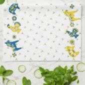 スウェーデンのフォークダラファームアニマルズLブルーとイエロー キッチンタオル (折り畳み)