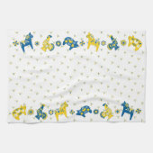 スウェーデンのフォークダラファームアニマルズLブルーとイエロー キッチンタオル (横)