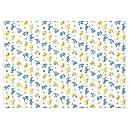 スウェーデンのフォークダラファームアニマルズLブルーとイエロー テーブルクロス (正面(横))