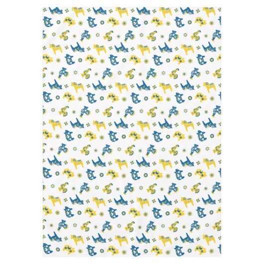 スウェーデンのフォークダラファームアニマルズLブルーとイエロー テーブルクロス (正面)