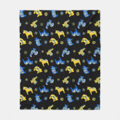 スウェーデンのフォークダラファームアニマルズLブルーとイエロー フリースブランケット (正面)