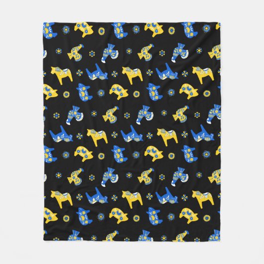 スウェーデンのフォークダラファームアニマルズLブルーとイエロー フリースブランケット (正面)