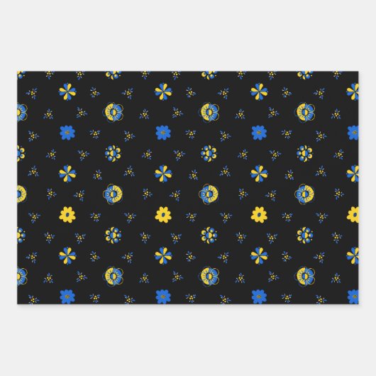 スウェーデンのフォークダラファームアニマルズLブルーとイエロー ラッピングペーパーシート (正面3)