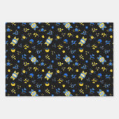 スウェーデンのフォークダラファームアニマルズLブルーとイエロー ラッピングペーパーシート (正面2)