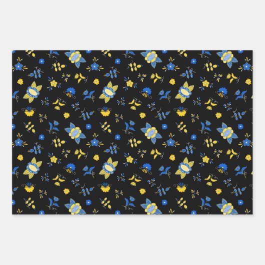 スウェーデンのフォークダラファームアニマルズLブルーとイエロー ラッピングペーパーシート (正面2)